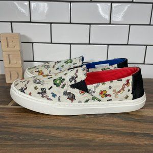 TOMS Luca Youth Boy's Size 4.5 Shoes Antique White Marvel How To Print Sneakers